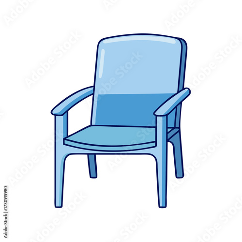 Illustration of a light blue plastic chair with armrests on white