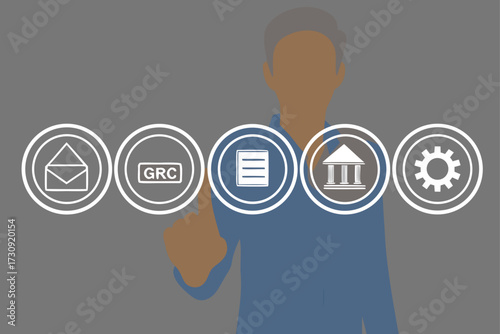 Man's Hand Touching Icons for Governance Risk and Compliance Management business