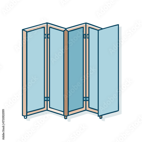 Illustration of a four panel folding screen with light blue infill