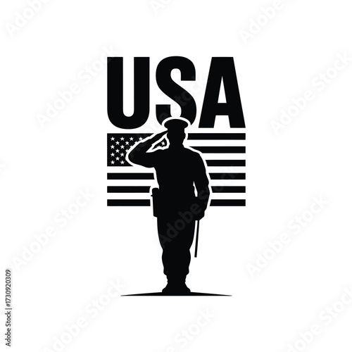 Proud american soldier saluting the us flag with usa text memorial day veterans day