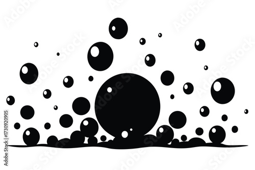 Bubbles Rising Above Surface Black and White Vector Illustration of Floating Spheres
