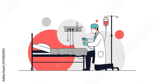 Doctor attending to patient in hospital bed, offering medical assistance and care during recovery