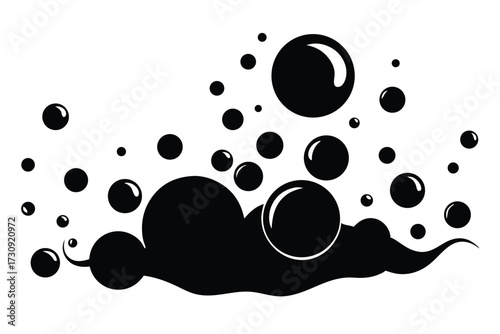 Graphic Depiction of Bubbles and a Mass of Liquid in Black and White Style