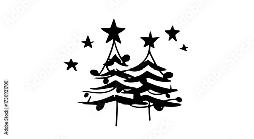 Cheerful vector art of decorated Christmas trees with stars and festive colors