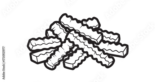 Crinkle-cut Fries Line Art Classic Fast Food Vector Design