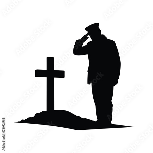 Solemn military salute honoring fallen hero at grave cross remembrance memorial