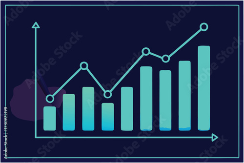 Upward Trending Bar Chart with Line Graph and Hand Holding Pencil data analysis