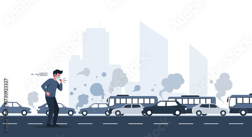 Illustrative Depiction of Air Pollution's Impact on Health in Urban Environments