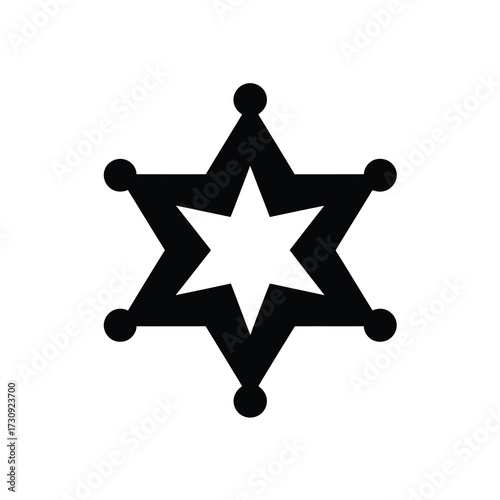Iconic six-pointed star sheriff badge symbol isolated on white for western or law enforcement themes