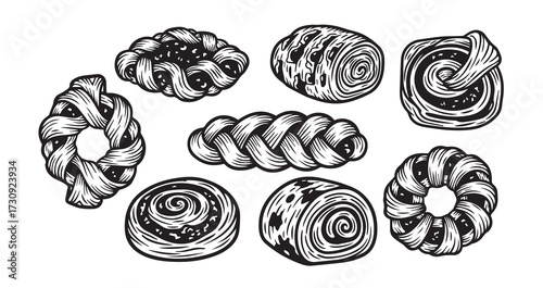 Danish Pastry Line Art Vector Illustration