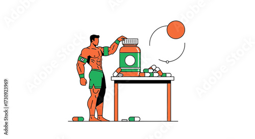 Muscular athlete with supplements showcasing fitness and wellness lifestyle choices