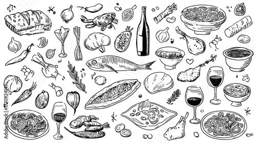 Hand-drawn food illustrations collection