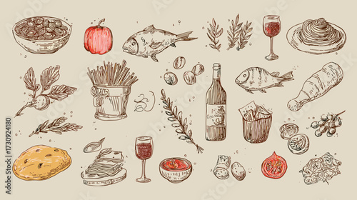 Hand-drawn food illustrations collection