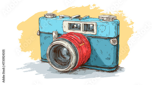 Vintage blue and red camera illustration