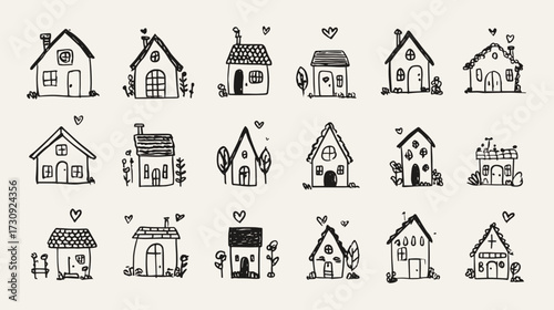 Hand-drawn doodle houses collection