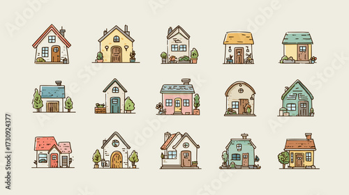 Hand-drawn colorful house illustrations
