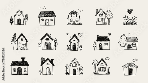 Hand-drawn house illustrations collection