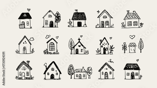 Colorful hand-drawn houses collection
