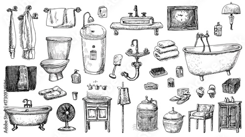 Hand-drawn bathroom items collection