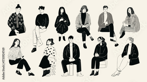 Diverse illustrated characters in minimalist style