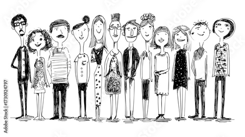 Whimsical hand-drawn group of characters