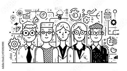 Diverse professionals in minimalist illustration