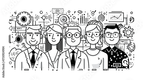 Diverse professionals in minimalist illustration