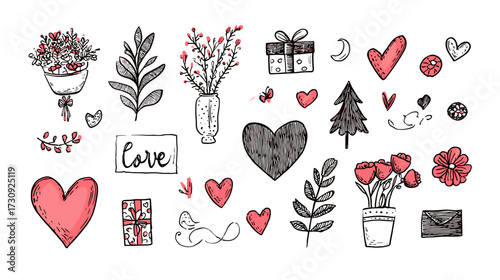 Whimsical love-themed doodles collection