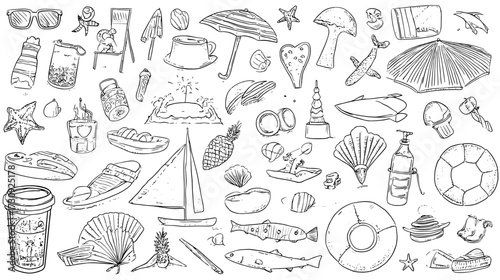Hand-drawn summer beach doodles