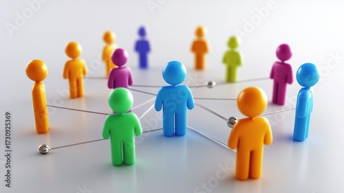 Colorful figures networked; teamwork, collaboration concept; white background; business use