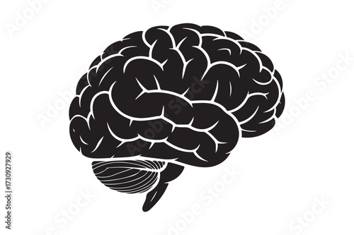 Stylized black and white silhouette of a human brain