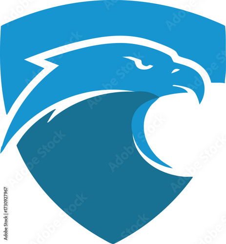 Vector art of blue eagle head inside a shield logo