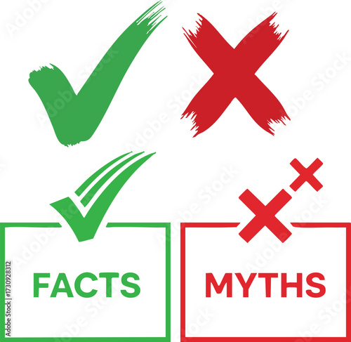 Vector art of facts versus myths with checkmarks and crosses