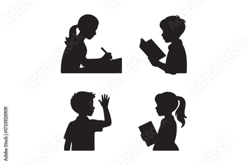 Silhouettes of children engaged in learning activities