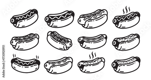 Hot Dog Line Art Hand Drawn Outline Design
