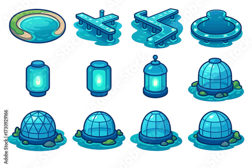 Futuristic structures and domes: modern icons, buildings, and sites
