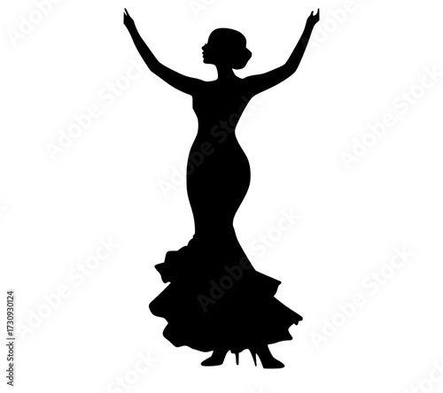 a silhouette of a woman in a flamenco dressbeautiful, black, dance, dancer, dress, hand, profile, woman 