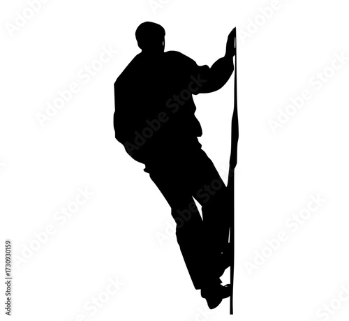 a silhouette of a man climbing a wallblack, flip, jump, man, person, pole, profile, ski pole, skier, snowboarder, trick 