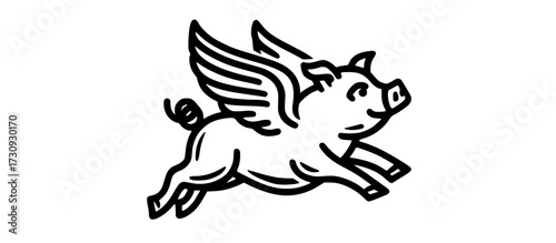 a stylized flying pig with wingsanimal, black, fly, illustration, pig, symbol, wing 