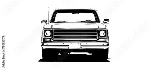 a black and white illustration of a classic pickup truckblack, car, illustration, license plate, pick up, trailer truck, truck, white 