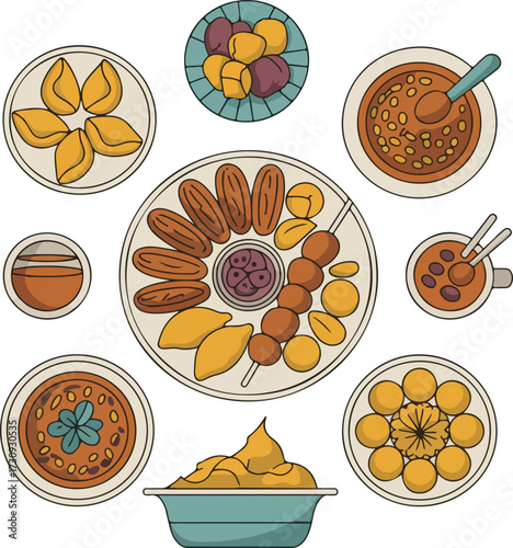 Ramadan food menu with traditional iftar and suhoor dishes for a blessed feast