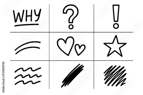 Symbols and icons for communication in a grid layout showcasing various expressions and emotions