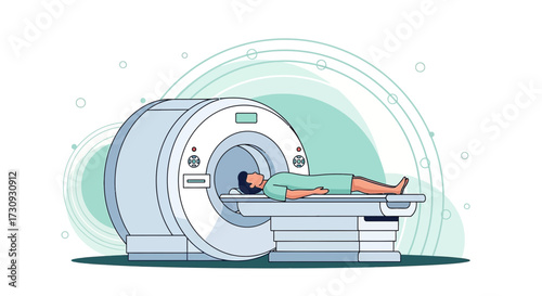 Illustration depicting a patient undergoing an MRI scan for diagnostic medical imaging