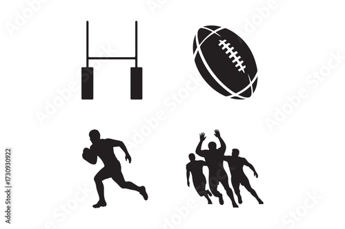 Rugby sport icons silhouette collection
