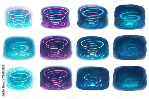 Colorful neon spiral patterns with vibrant swirling designs on dark background