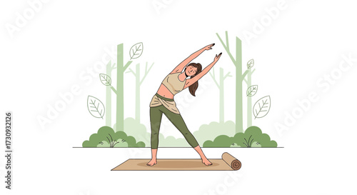 Illustration of a woman practicing yoga outdoors for health and wellness in nature