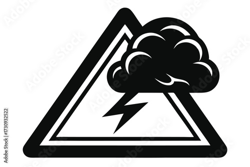 Black Lightning Storm Warning Sign Graphic Vector Illustration with Triangle Border and Lightning Bolt