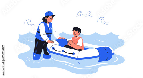 Rescue operation depicted through digital illustration showing care and safety at sea ensuring the