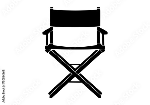 a black and white silhouette of a director's chairblack, chair, flat, folding chair, icon, illustration, profile 