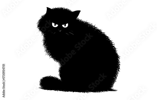 a black cat with yellow eyes sitting on a transparent backgroundblack, cat, eye, sit, stare, yellow 